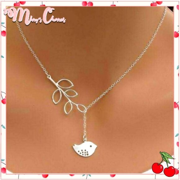 Mary's Cherries Boutique Jewelry - 🍒14K White Gold OLIVE Leaf & Bird 🕊️ Necklace